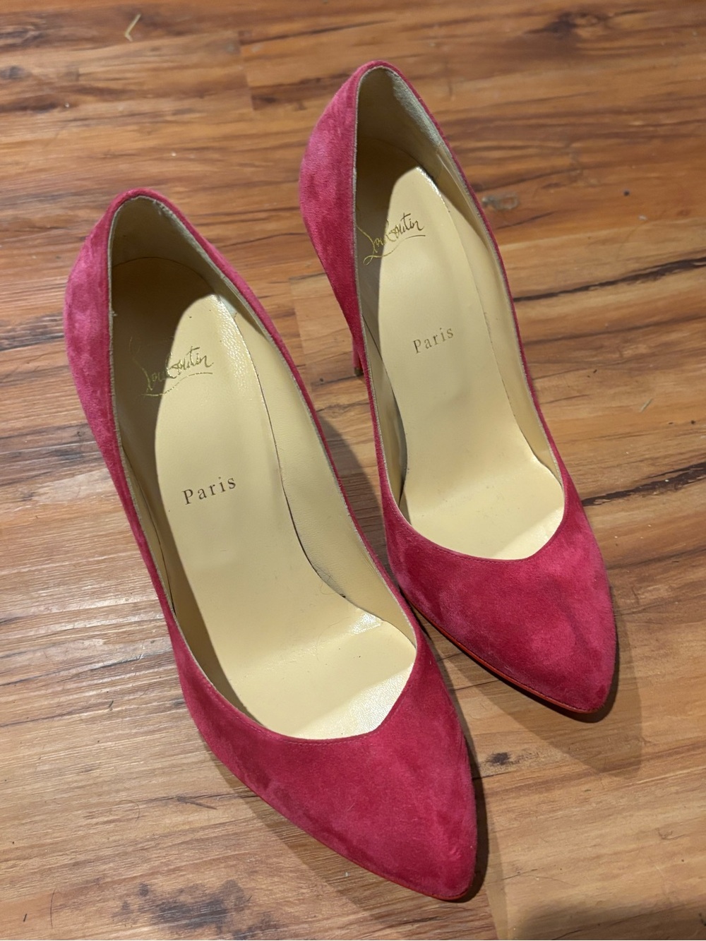Christian Louboutin Raspberry Suede Pointed-Toe Pumps